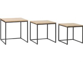 Rosta nest of tables with natural oak tops and black metal bases