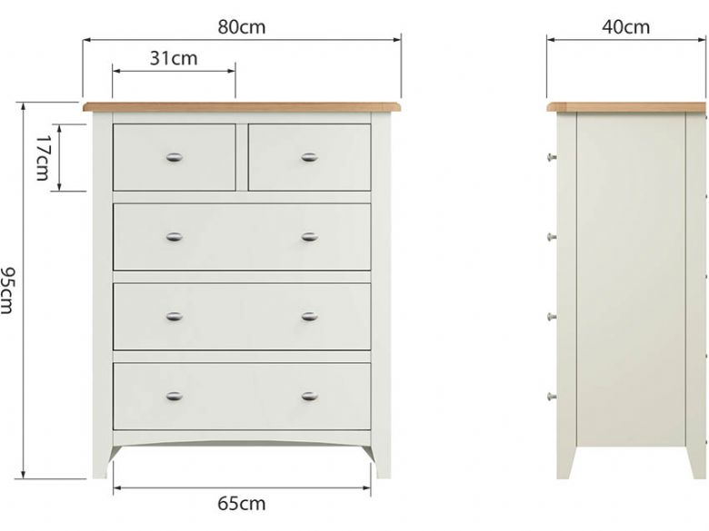 Moreton 2 over 3 chest available in different finishes