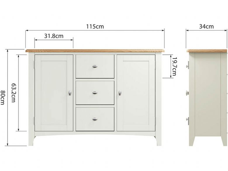 Moreton white 3 drawer sideboard