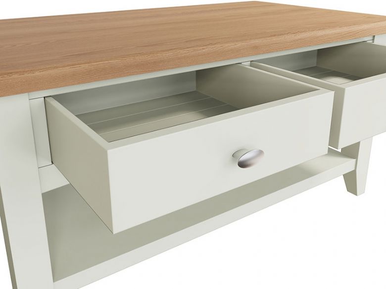 Moreton white coffee table with 2 drawers