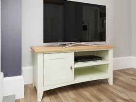 Moreton painted TV unit with oak top