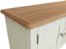 Moreton white TV cabinet with oak top