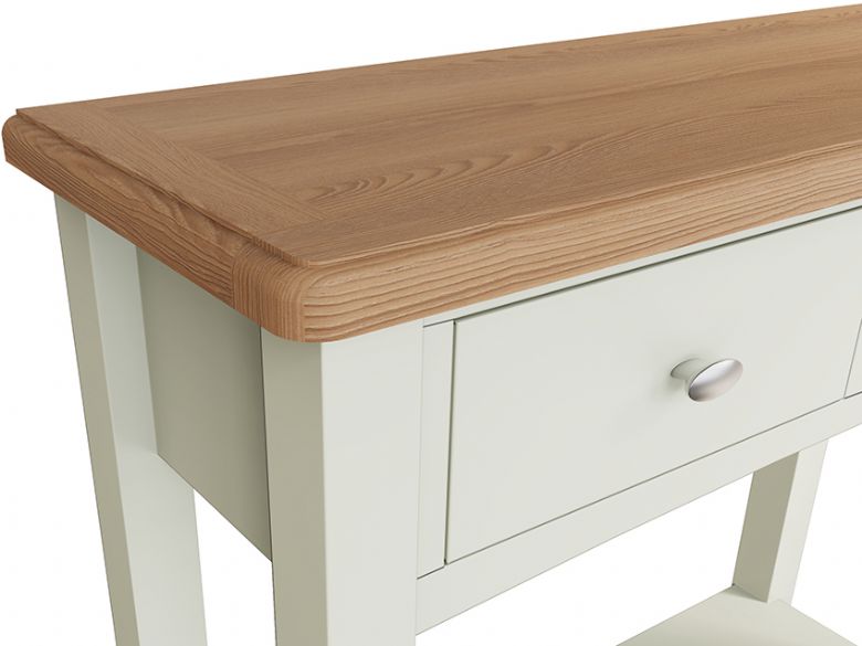 Moreton white console table with oak top