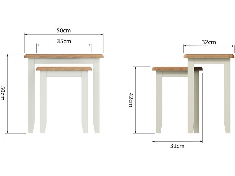 Moreton nest of tables with oak tops