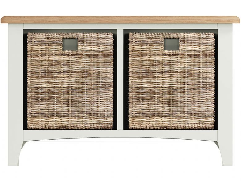 Moreton white hall bench with baskets