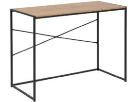 Lars textured wild oak and industrial black metal office desk available at Furniture Barn