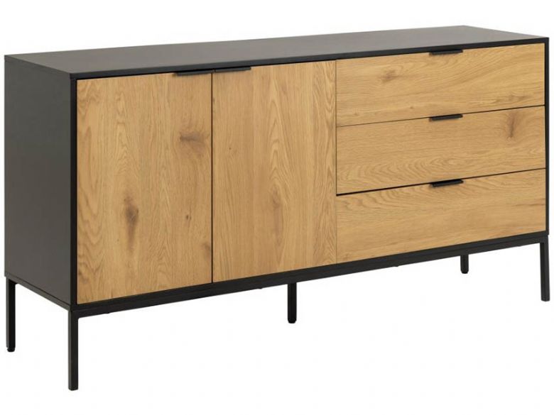 Lars textured wild oak and black metal 3 drawer sideboard available at Furniture Barn