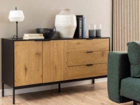 Lars textured wild oak and black metal 3 drawer sideboard available at Furniture Barn