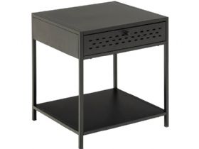 Onyx black metal single-draw bedside table available at Furniture Barn