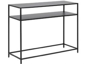 Onyx black industrial metal console table available at Furniture Barn