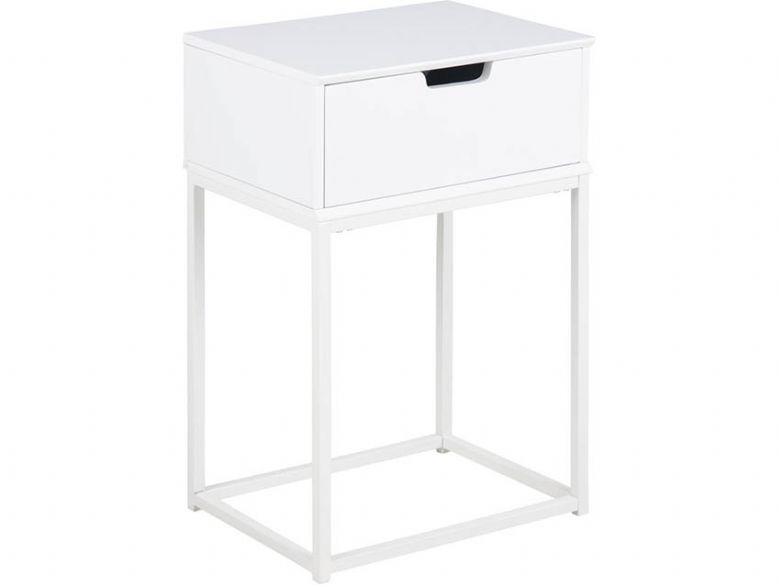 Malmo white MDF and Metal bedside table available at Furniture Barn