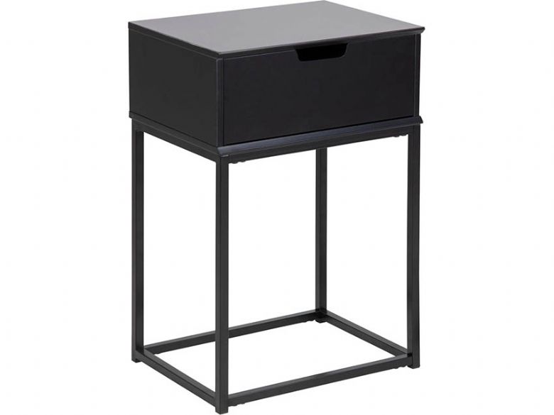 Malmo black MDF and Metal bedside table available at Furniture Barn