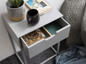 Malmo grey MDF and Metal bedside table available at Furniture Barn