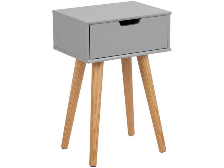 Malmo grey MDF and Oak bedside table available at Furniture Barn