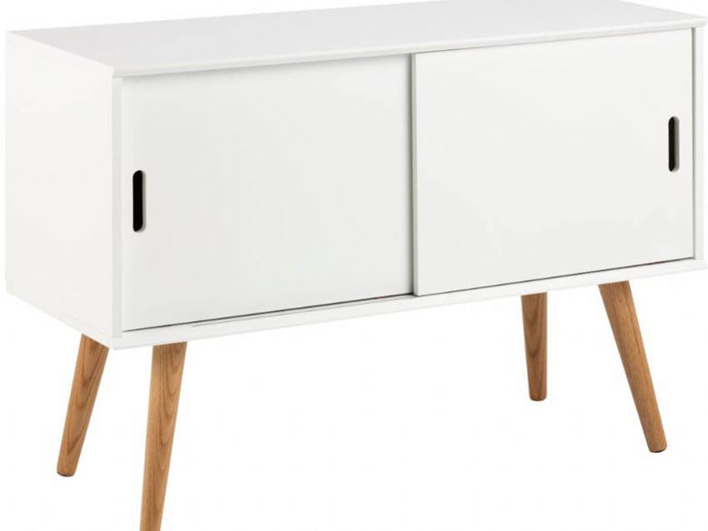 Malmo white MDF and Oak sideboard available at Furniture Barn