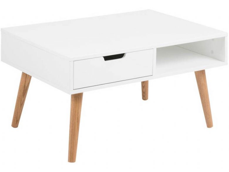 Malmo white MDF and Oak coffee table available at Furniture Barn