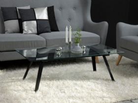 Pavia clear glass and black metal base coffee table available at furniture barn