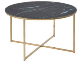 Isla round black marble top and gold chrome metal base coffee table available at Furniture Barn