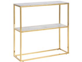 Isla white marble and gold chrome bookcase available at Furniture barn