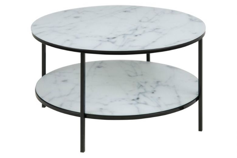 Isla white marble and black coffee table available at Furniture barn