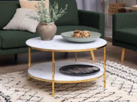 Isla double round white marble and gold coffee table available at Furniture barn