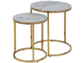 Isla round marble top and gold base nest of tables available at Furniture Barn