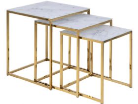 Isla white marble gold base nest of table available at Furniture Barn