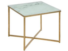 Isla square white marble side table available at Furniture Barn