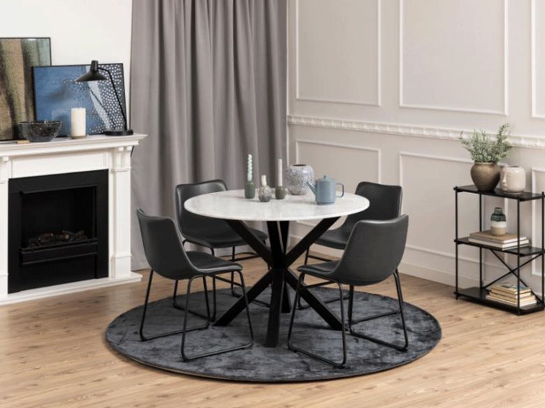 Finley Oak and marble dining table available at Furniture Barn