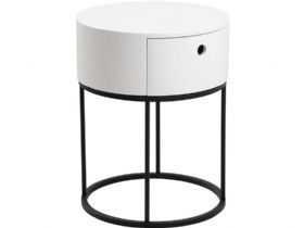 Morgon white and black round MDF and metal bedside table available at Furniture Barn