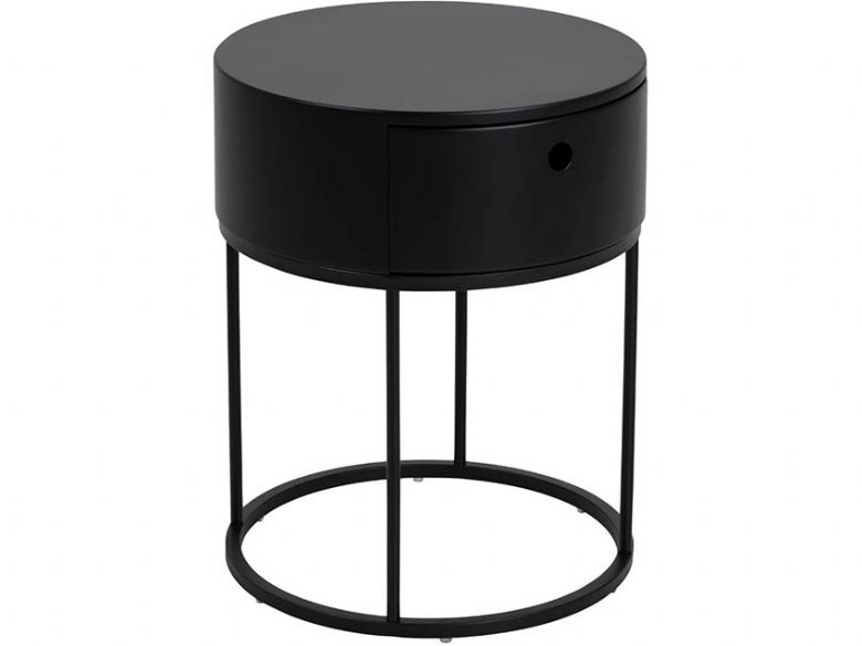 Morgon black round MDF and metal bedside table available at Furniture Barn