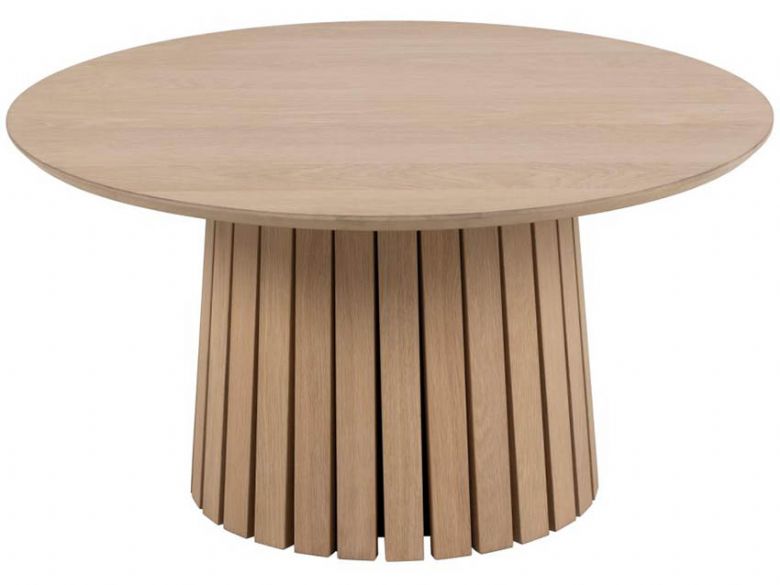 Monti Oak round Coffee table inspired by Nordic design available at Furniture Barn