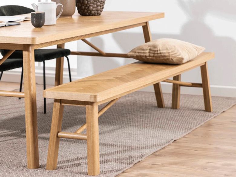 Iona oak herringbone bench available at Furniture Barn