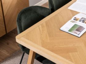 Iona Oak Herringbone dining table available at Furniture Barn