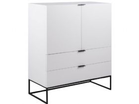 Shae white MDF and black metal cabinet available at Furniture Barn