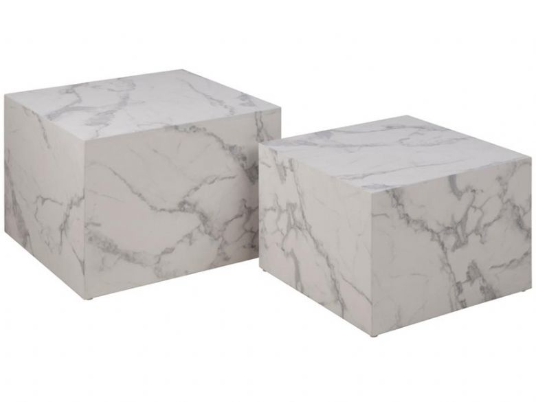 Demi white cube marble coffee table available at Furniture Barn