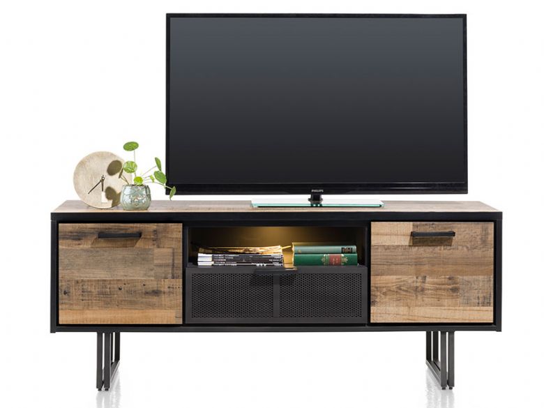 Habufa Avalon large reclaimed wood and black tv unit available at Lee Longlands