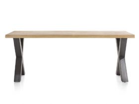Habufa Metalox oak cross legged dining table available at Lee Longlands
