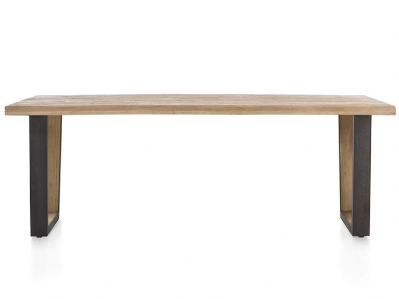 Habufa Metalox large oak wooden v-leg dining table available at Lee Longlands