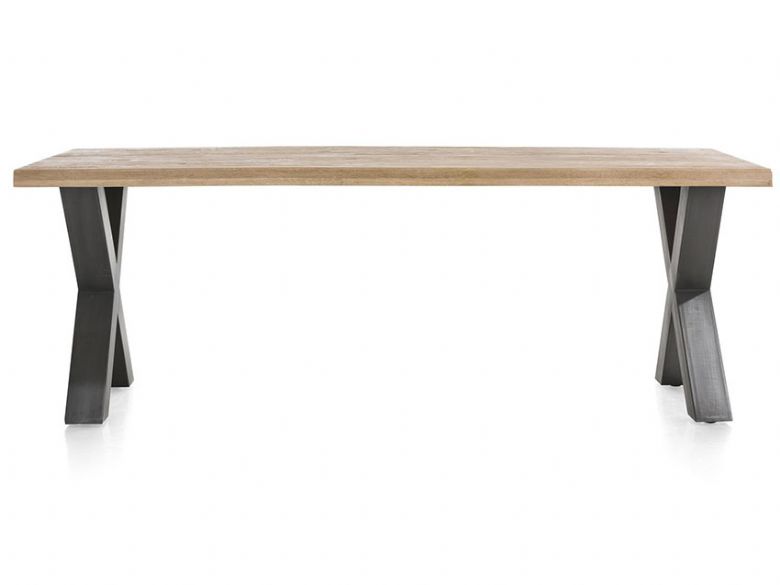 Habufa Metalox large crossed leg dining table available at Lee Longlands