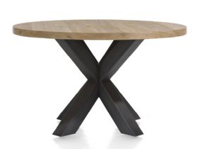 Habufa Metalox round oak dining table available at Lee Longlands