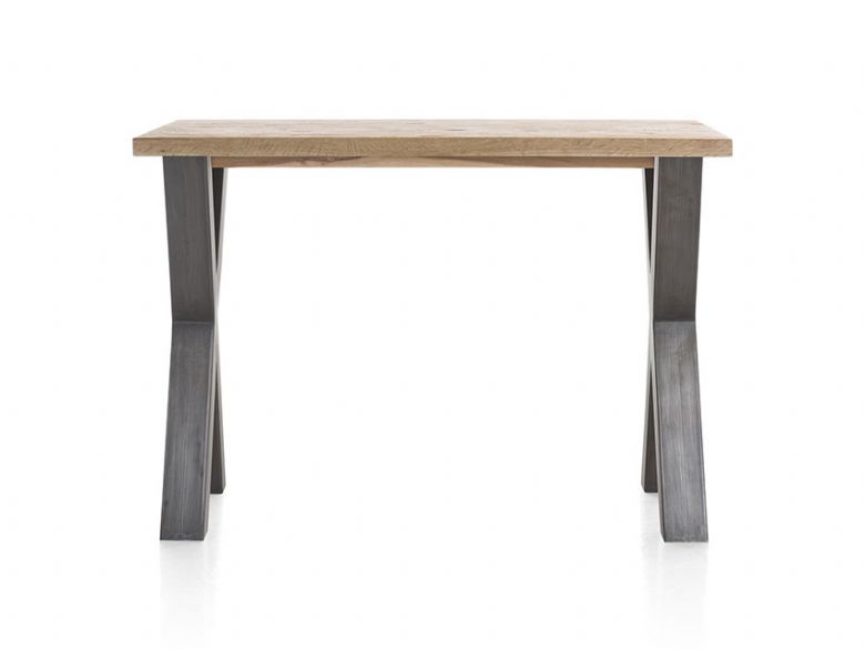 Habufa Metalox crossed wooden leg bar table available at Lee Longlands