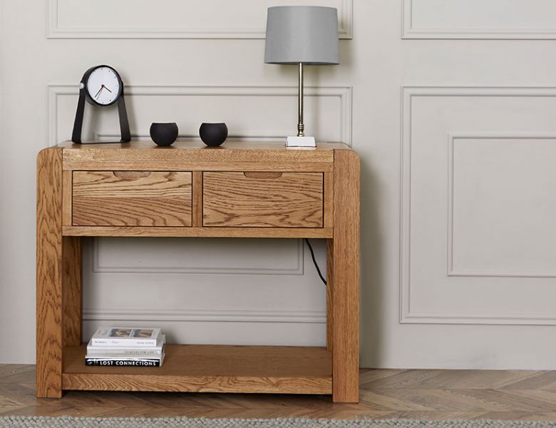 Linus oak console lifestyle available at Lee Longlands