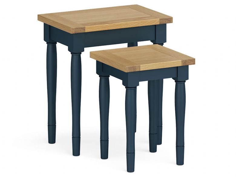 Amble dining blue oak nest of tables available at Lee Longlands